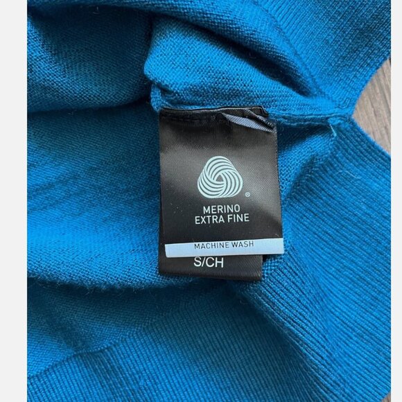Katherine Barclay New Extra Fine Merino Wool V Neck Sweater Size S Teal Blue NWT - Picture 5 of 8